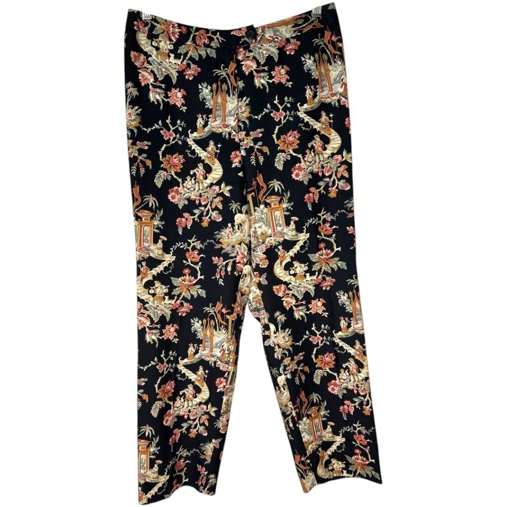 Talbots Petites Black Silk‎ Wool Blend Floral Pants Size 8 Petite